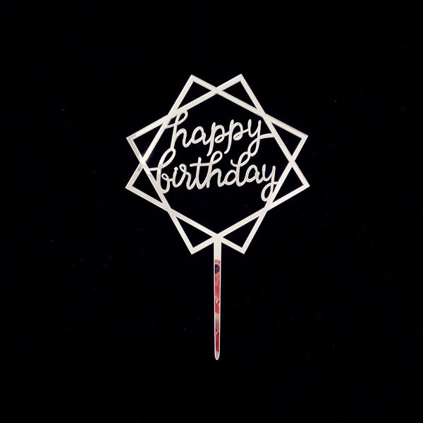 Happy Birthday Acrylic Cake Topper Decoration Black Gold Silver Blue Pink