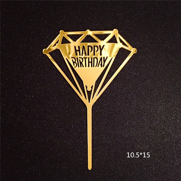 Happy Birthday Bear Heart Love Acrylic Cake Topper Decoration Black Gold Silver Pink