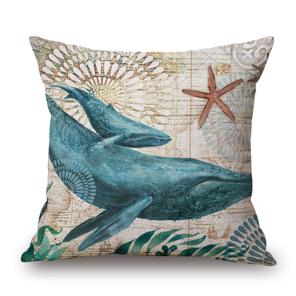 Marine Sea Animal Mermaid Theme Vintage Style Printed Cushion Covers Square 44cm