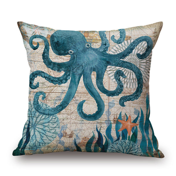 Marine Sea Animal Mermaid Theme Vintage Style Printed Cushion Covers Square 44cm