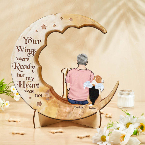 Custom Personalised Pet Memorial Wood Art Dog Cat Mum Dad Parents Moon Keepsake