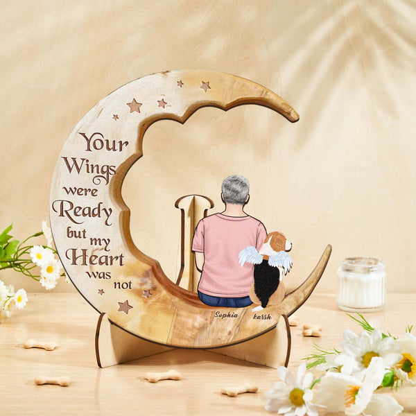 Custom Personalised Pet Memorial Wood Art Dog Cat Mum Dad Parents Moon Keepsake