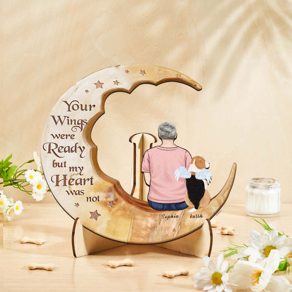 Custom Personalised Pet Memorial Wood Art Dog Cat Mum Dad Parents Moon Keepsake