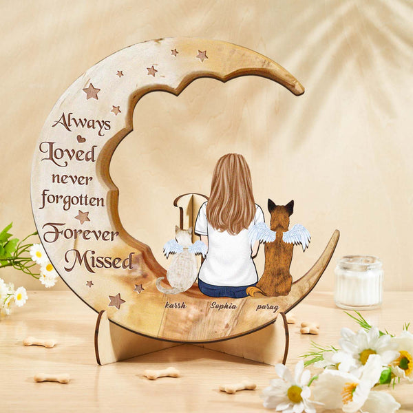 Custom Personalised Pet Memorial Wood Art Dog Cat Mum Dad Parents Moon Keepsake