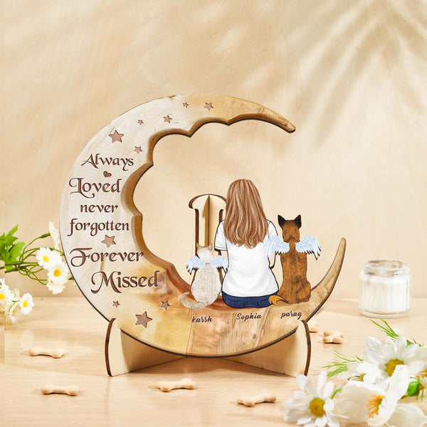 Custom Personalised Pet Memorial Wood Art Dog Cat Mum Dad Parents Moon Keepsake