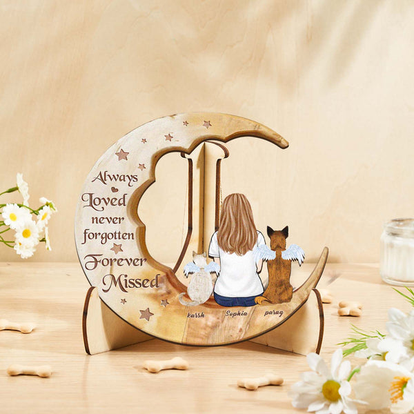 Custom Personalised Pet Memorial Wood Art Dog Cat Mum Dad Parents Moon Keepsake