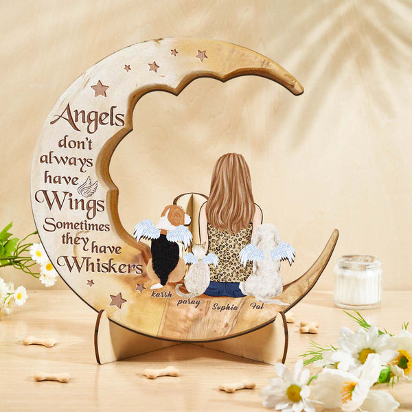 Custom Personalised Pet Memorial Wood Art Dog Cat Mum Dad Parents Moon Keepsake
