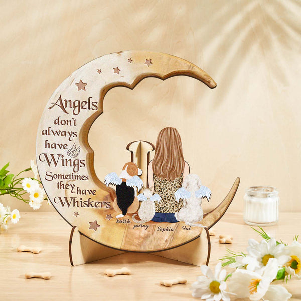 Custom Personalised Pet Memorial Wood Art Dog Cat Mum Dad Parents Moon Keepsake