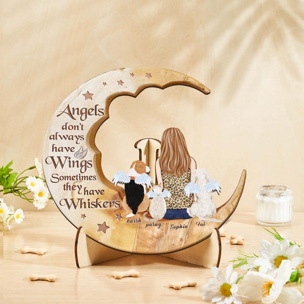 Custom Personalised Pet Memorial Wood Art Dog Cat Mum Dad Parents Moon Keepsake