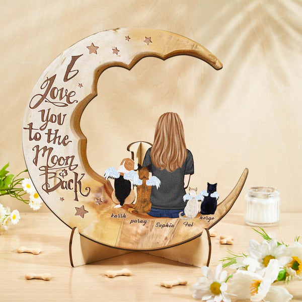 Custom Personalised Pet Memorial Wood Art Dog Cat Mum Dad Parents Moon Keepsake