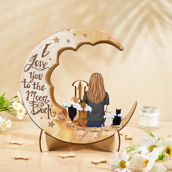Custom Personalised Pet Memorial Wood Art Dog Cat Mum Dad Parents Moon Keepsake