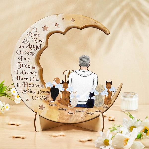 Custom Personalised Pet Memorial Wood Art Dog Cat Mum Dad Parents Moon Keepsake