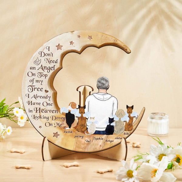 Custom Personalised Pet Memorial Wood Art Dog Cat Mum Dad Parents Moon Keepsake