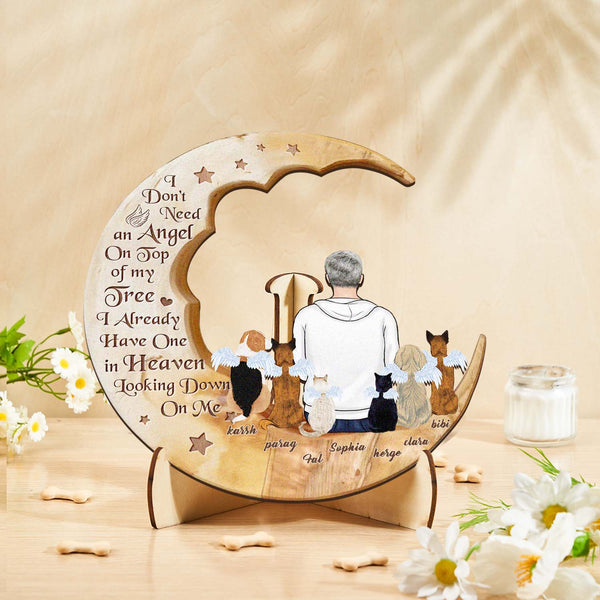 Custom Personalised Pet Memorial Wood Art Dog Cat Mum Dad Parents Moon Keepsake