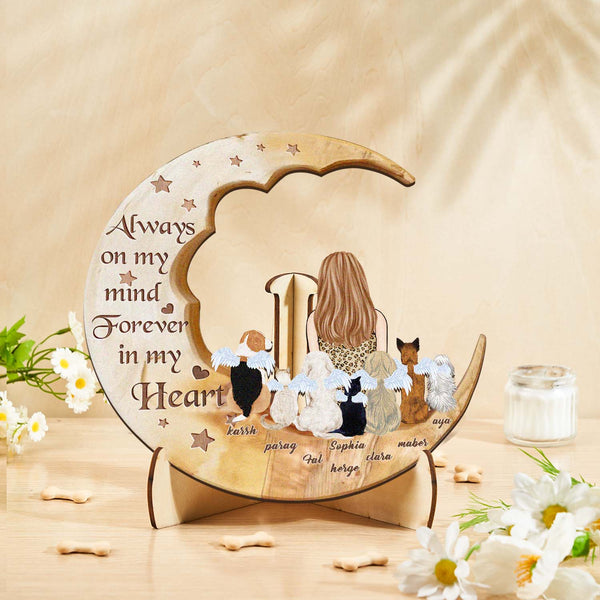 Custom Personalised Pet Memorial Wood Art Dog Cat Mum Dad Parents Moon Keepsake
