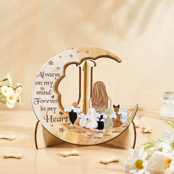 Custom Personalised Pet Memorial Wood Art Dog Cat Mum Dad Parents Moon Keepsake