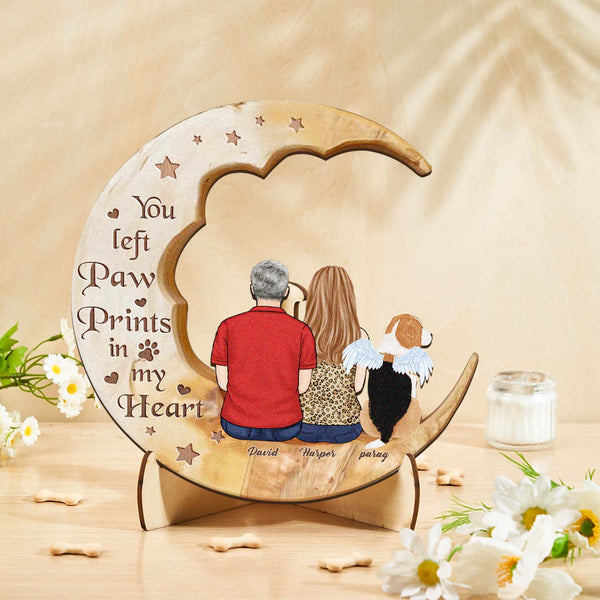 Custom Personalised Pet Memorial Wood Art Dog Cat Mum Dad Parents Moon Keepsake