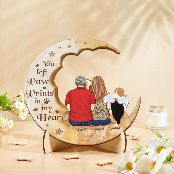 Custom Personalised Pet Memorial Wood Art Dog Cat Mum Dad Parents Moon Keepsake