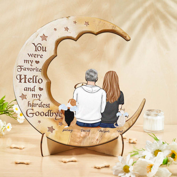 Custom Personalised Pet Memorial Wood Art Dog Cat Mum Dad Parents Moon Keepsake