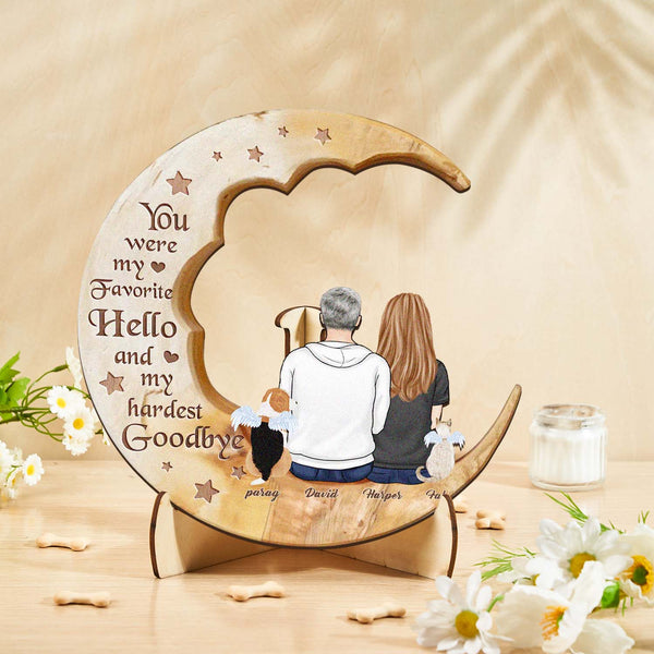 Custom Personalised Pet Memorial Wood Art Dog Cat Mum Dad Parents Moon Keepsake