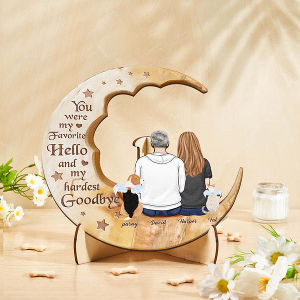 Custom Personalised Pet Memorial Wood Art Dog Cat Mum Dad Parents Moon Keepsake