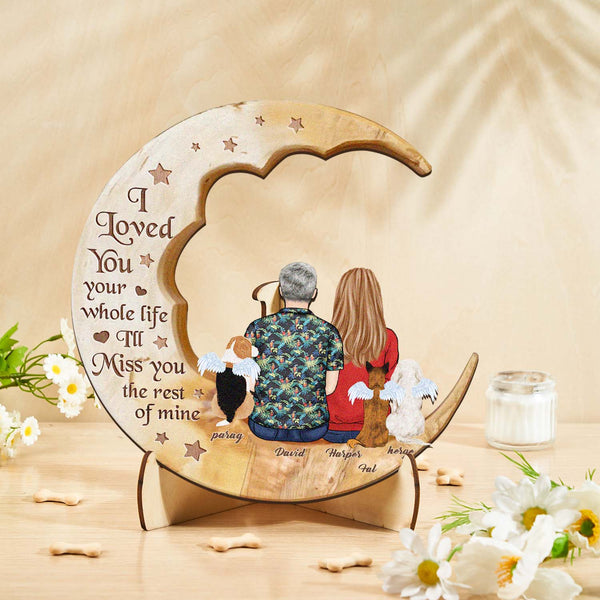 Custom Personalised Pet Memorial Wood Art Dog Cat Mum Dad Parents Moon Keepsake