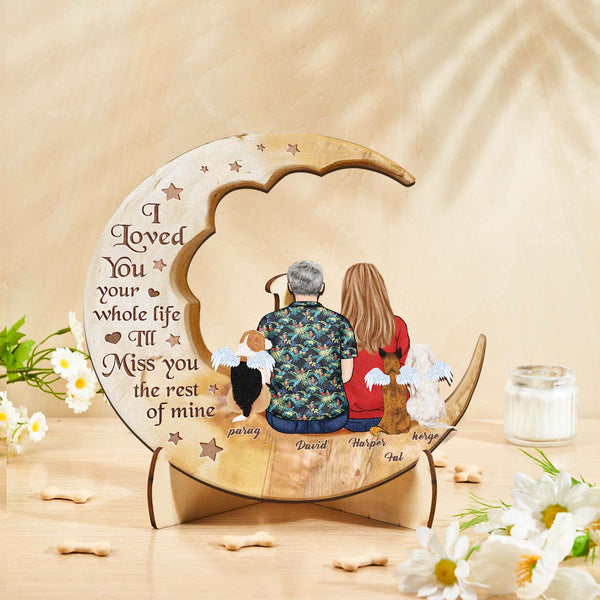 Custom Personalised Pet Memorial Wood Art Dog Cat Mum Dad Parents Moon Keepsake