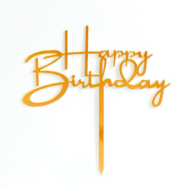 Happy Birthday Fathers Day Acrylic Cake Topper Decoration Black Gold Silver