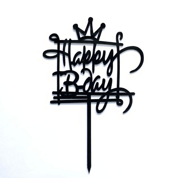 Happy Birthday Fathers Day Acrylic Cake Topper Decoration Black Gold Silver