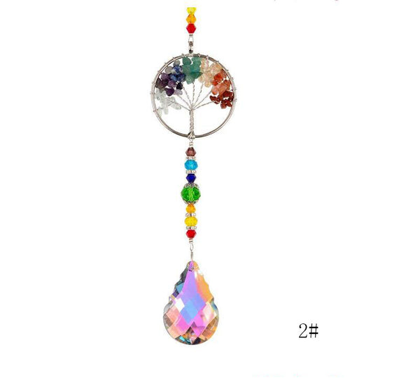 Chakra Healing Natural Stone Tree Of Life Suncatcher Window Ornament Rainbow Maker