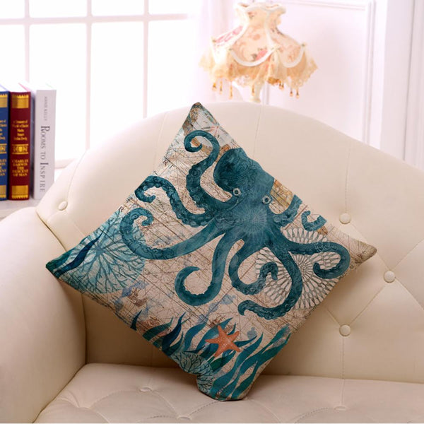 Marine Sea Animal Mermaid Theme Vintage Style Printed Cushion Covers Square 44cm