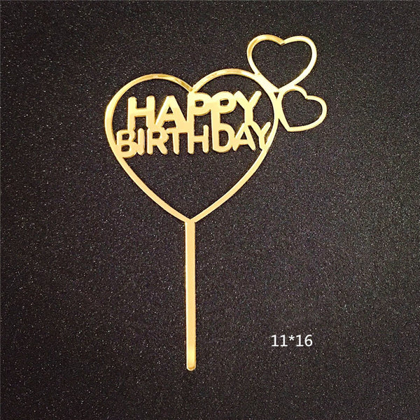 Happy Birthday Bear Heart Love Acrylic Cake Topper Decoration Black Gold Silver Pink