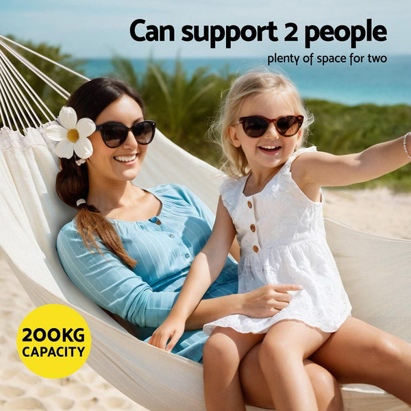 Gardeon Hammock Bed Cotton 200kg Storage Bag Outdoor Cream