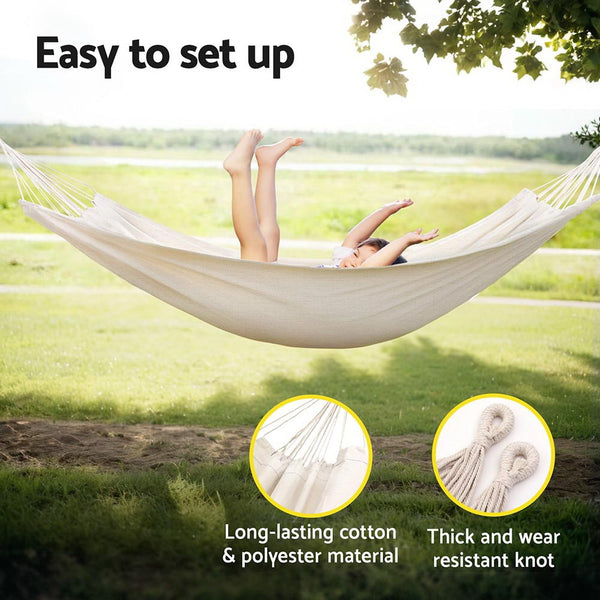 Gardeon Hammock Bed Cotton 200kg Storage Bag Outdoor Cream