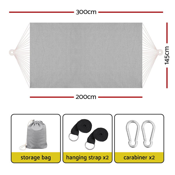 Gardeon Hammock Bed Cotton 200kg Storage Bag Outdoor Grey