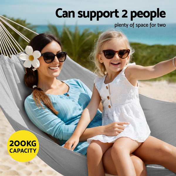 Gardeon Hammock Bed Cotton 200kg Storage Bag Outdoor Grey