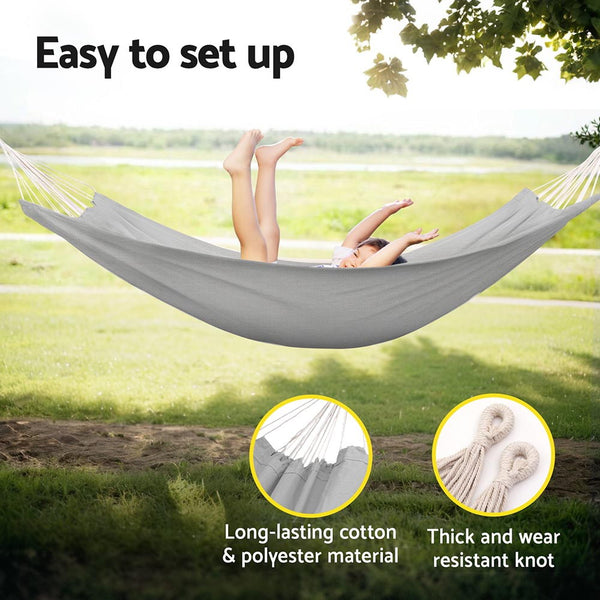 Gardeon Hammock Bed Cotton 200kg Storage Bag Outdoor Grey