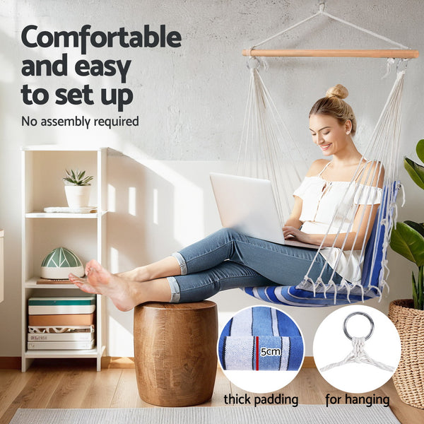 Gardeon Hammock Chair Swing Indoor Outdoor Blue