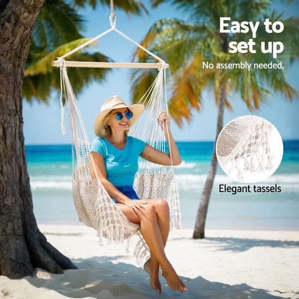 Gardeon Hammock Chair Swing Mesh Indoor Outdoor Cotton Cream