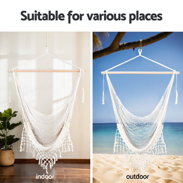 Gardeon Hammock Chair Swing Mesh Indoor Outdoor Cotton Cream