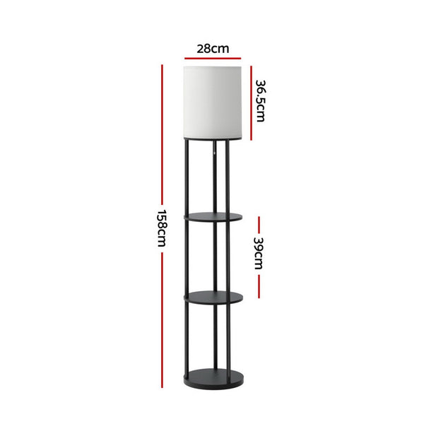Artiss 3 Tier Shelf Storage LED Floor Lamp Light Stand Vintage Round