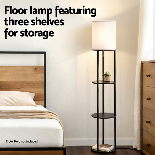 Artiss 3 Tier Shelf Storage LED Floor Lamp Light Stand Vintage Round