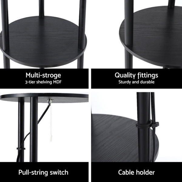 Artiss 3 Tier Shelf Storage LED Floor Lamp Light Stand Vintage Round