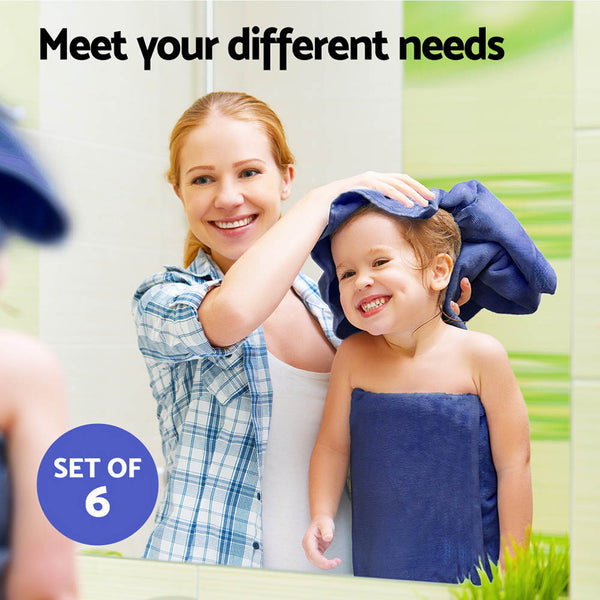 6 Pack Bath Hand Towels Washcloth Set 650gsm Cotton Navy Blue