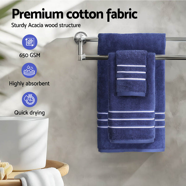 6 Pack Bath Hand Towels Washcloth Set 650gsm Cotton Navy Blue