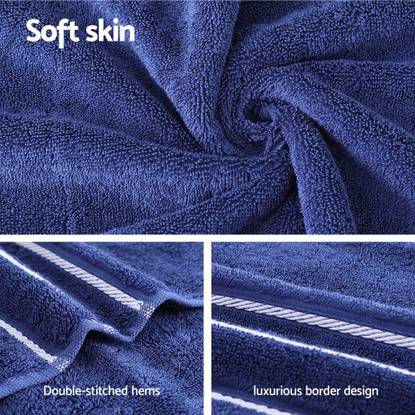 6 Pack Bath Hand Towels Washcloth Set 650gsm Cotton Navy Blue