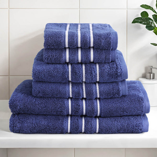 6 Pack Bath Hand Towels Washcloth Set 650gsm Cotton Navy Blue