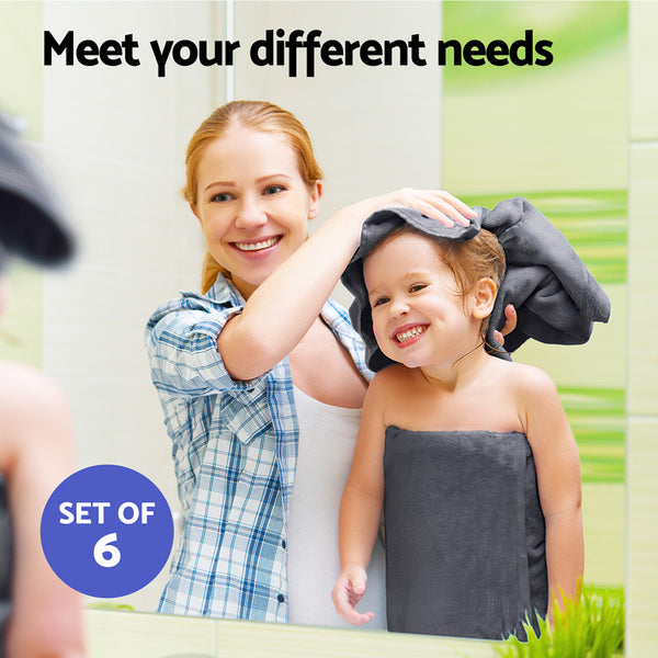 6 Pack Bath Hand Towels Washcloth Set 650gsm Cotton Grey