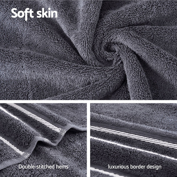 6 Pack Bath Hand Towels Washcloth Set 650gsm Cotton Grey