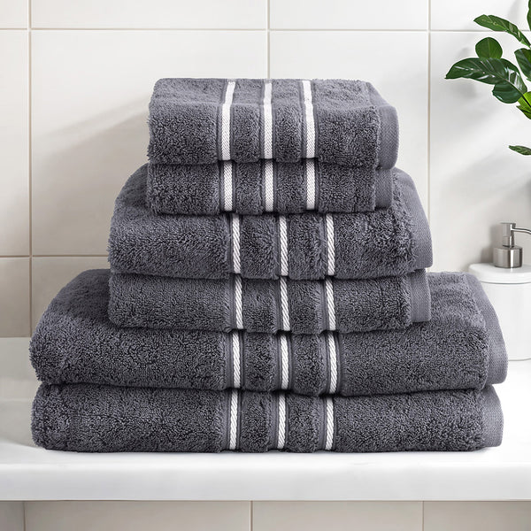 6 Pack Bath Hand Towels Washcloth Set 650gsm Cotton Grey